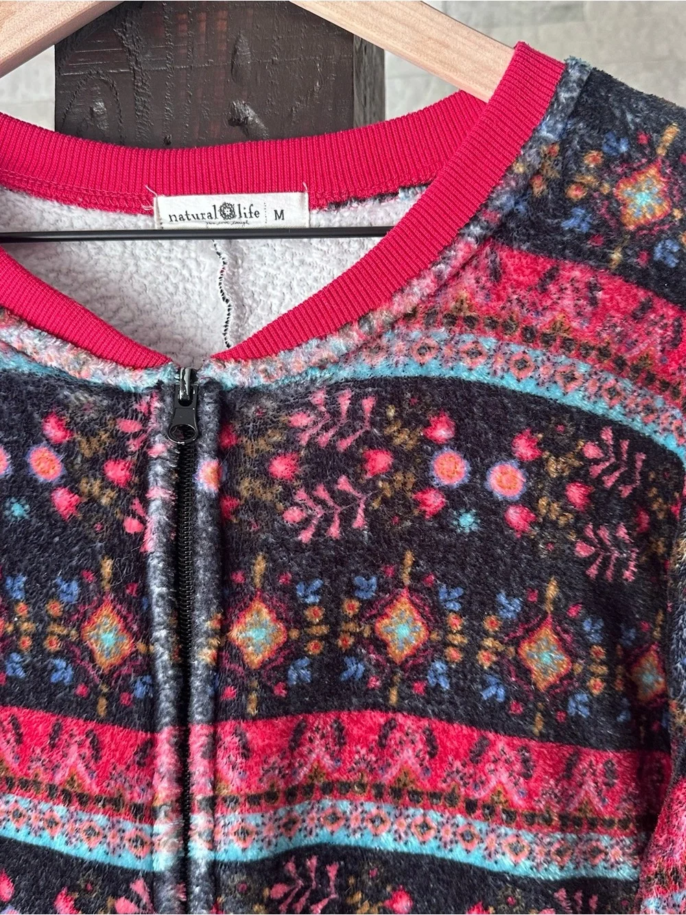 Natural Life Boho Dark Floral Patterned Fleece Cozy One-Piece Jumpsuit Size M